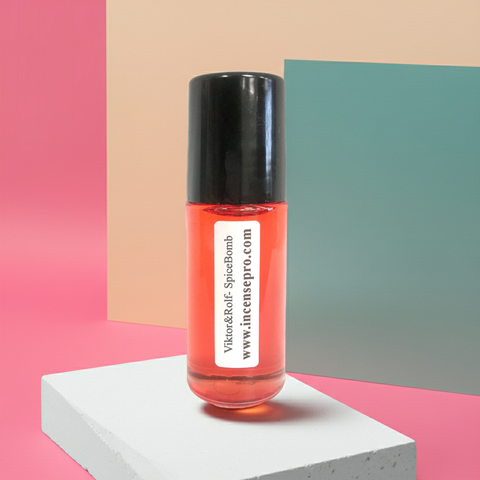 Viktor&Rolf SpiceBomb body oil bottle for men’s skincare, body nourishment, and spicy fragrance application.