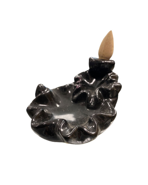 Mini Flower Wave backflow incense burner with graceful delicate floral wave mist display