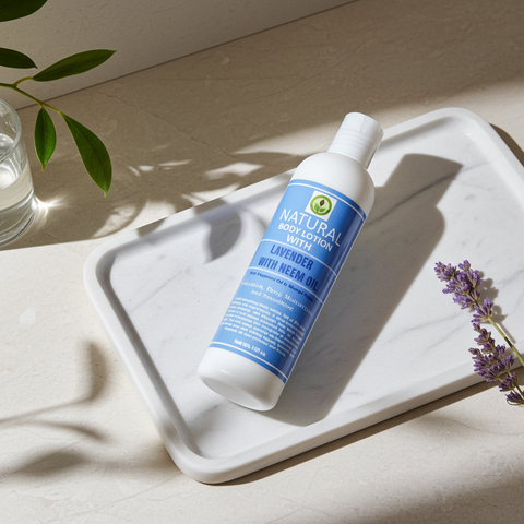 Moisturizing lavender and neem lotion designed for soft and nourished skin.