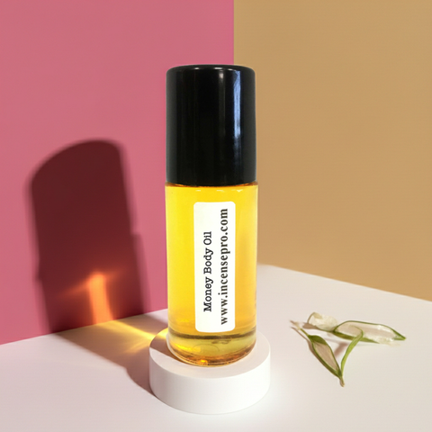 Money Body Oil unisex anointing oil for prosperity rituals, prayer, and intention setting.