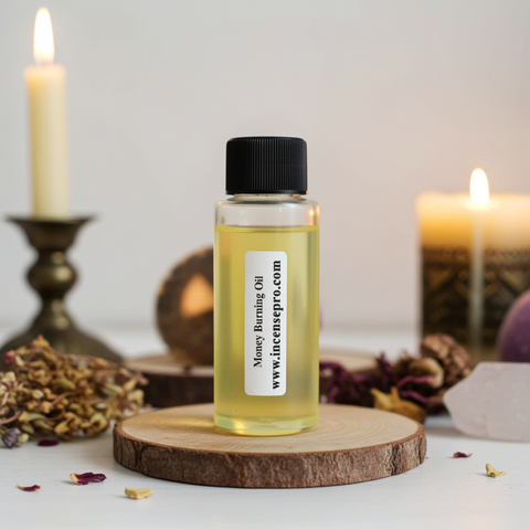 Money Burning Oil with a warm, uplifting fragrance for oil burners and aromatic spaces