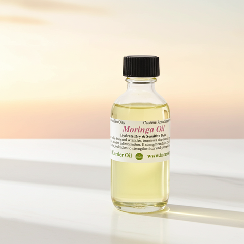 Bottle of natural moringa carrier oil for skincare and haircare use.