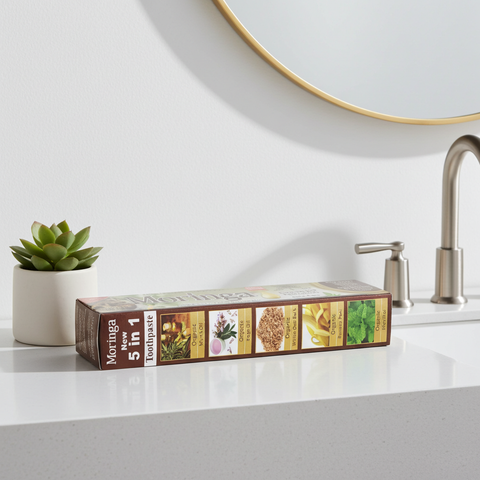 Moringa Essential Toothpaste tube for daily brushing, mouth freshness, and routine teeth cleaning.