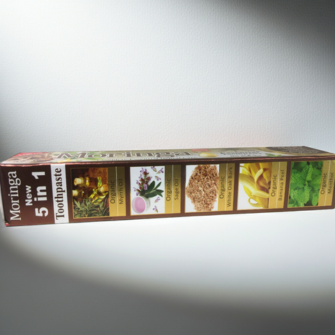 Moringa Essential Toothpaste toothpaste tube for brushing teeth, supporting gum care, and maintaining a clean mouth.
