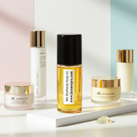 Mr. Burberry men’s body oil bottle for moisturizing skin, softening dry areas, and enhancing everyday grooming.