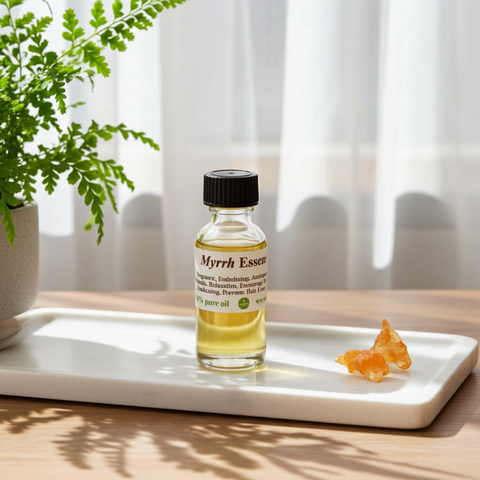 Myrrh essential oil with a rich, warm, earthy aroma for aromatherapy