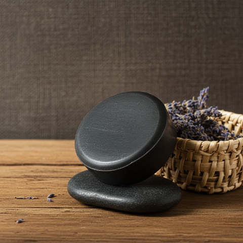 Natural African Black Soap bar for cleansing acne-prone skin, washing oily skin, and daily skincare.