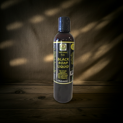 Natural African black soap liquid for soft hair and clean healthy skin