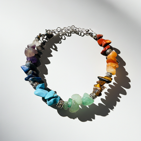 Natural chakra stone adjustable bracelet with crystal beads for mindfulness practice, energy healing, and everyday use.