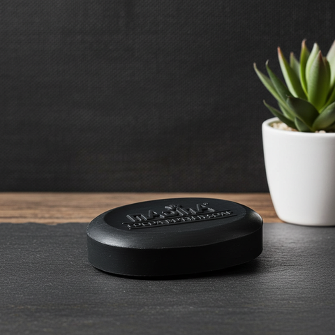 Natural charcoal soap bar for oily skin care, balancing excess oil, and routine cleansing.