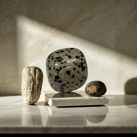 Natural Dalmatian Jasper tumbled stone for meditation, emotional balance, and spiritual practice.