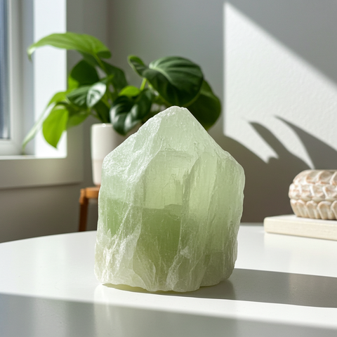 Natural fluorite cluster stone for crystal collecting, shelf display, and decorative use.