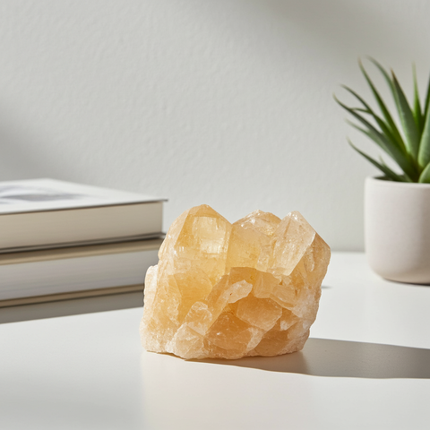 Natural Honey Calcite raw crystal stone for energy work, meditation, and crystal collection display.