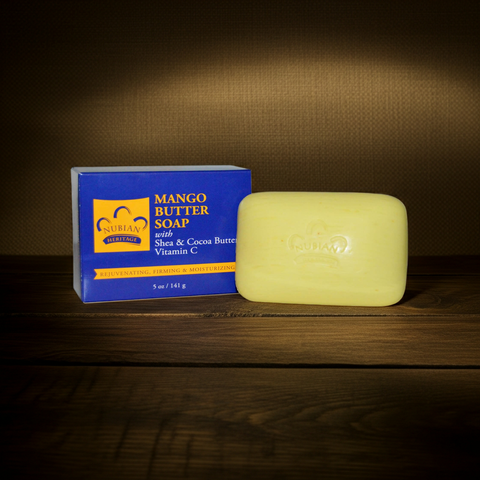 Natural mango butter soap bar designed to hydrate and soften dry skin.