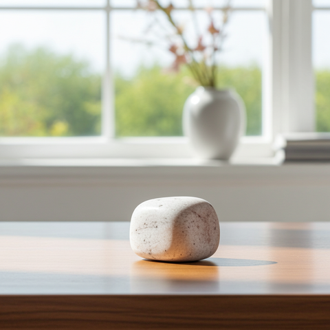 Natural Scolecite tumbled stone crystal for calming practice, chakra balancing, and peaceful reflection.