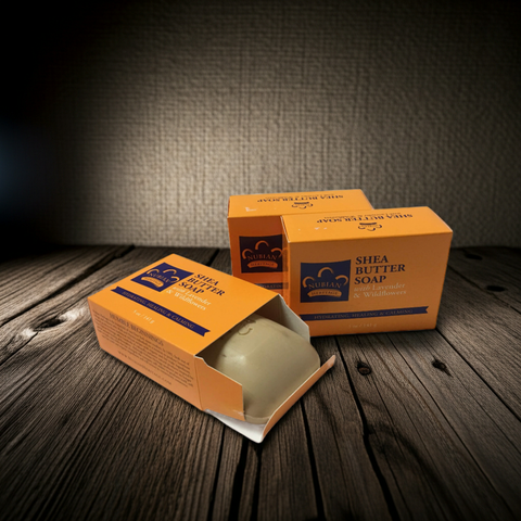 Natural Shea Butter soap bar for softening dry skin, body washing, and everyday skincare.