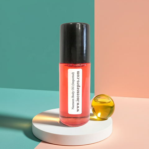 Nazneen Body Oil moisturizing oil bottle for hydrating dry skin, body massage, and daily skincare use.