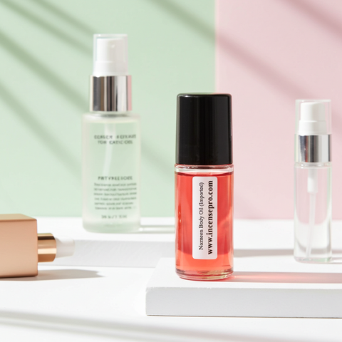 Nazneen Imported Body Oil bottle for softening skin, after-bath body care, and everyday moisturizing.