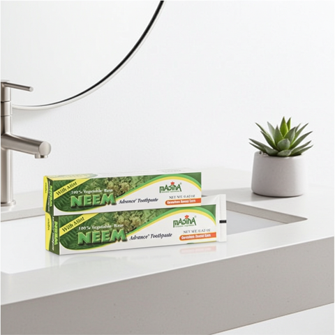 Neem toothpaste tube for daily brushing, fresh breath, and natural oral care.