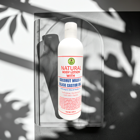 Nourishing lotion made with coconut milk and black castor oil.