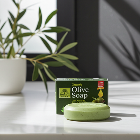 Olive Soap herbal cleansing bar for skin washing, freshening, and daily bath use.