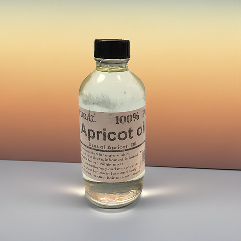 Organic apricot carrier oil bottle displayed for skincare and aromatherapy use.