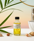 Natural argan carrier oil bottle with minimalist label for everyday skincare use.