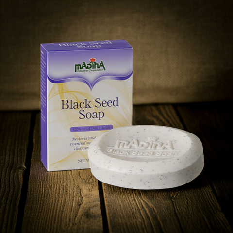 Organic black seed soap designed to moisturize and cleanse the skin.