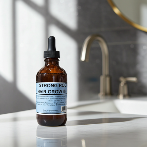 Organic hair growth oil in a dropper bottle for easy scalp application.