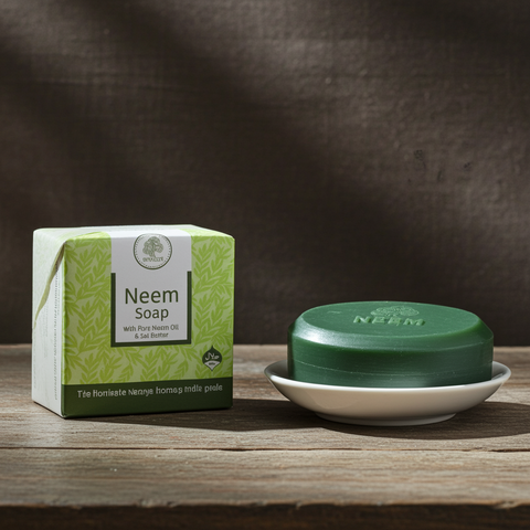 Close-up of organic neem soap bar for healthy skin care.