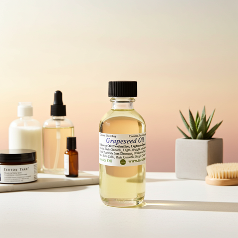 Organic style grapeseed carrier oil container for natural wellness products.