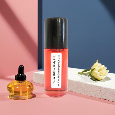 Paris Hilton fragrance body oil for her in bottle form for scented body moisturizing, soft skin, and daily personal care.