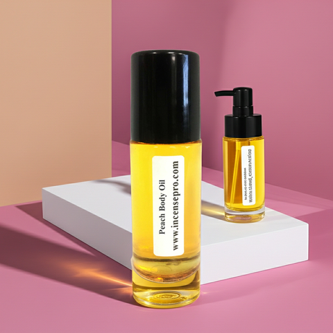 Peach Body Oil unisex lightweight body oil for smoothing skin, daily moisturizing, and all-over body use.