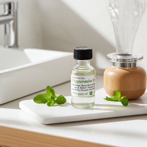 Peppermint essential oil product made from aromatic mint leaves