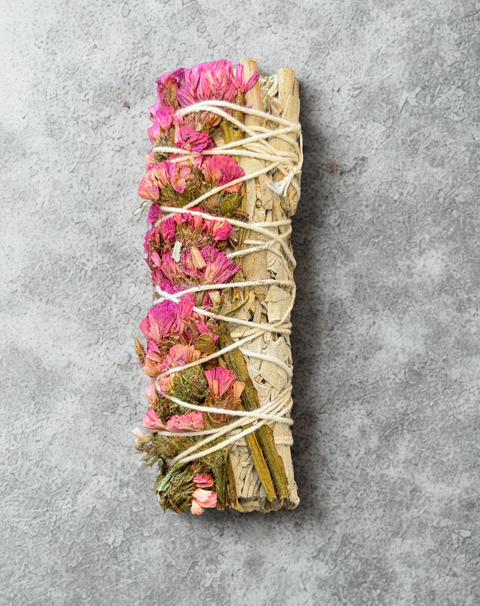 Sage with Pink Beauty smudge bundle for cleansing rituals, meditation practice, and spiritual purification.