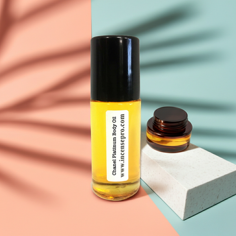 Chanel Platinum body oil bottle for men’s skincare, body hydration, and smooth skin maintenance.