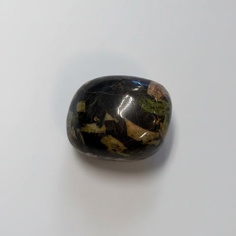 Plum Blossom Jade Jasper natural tumbled crystal for altar use, grounding rituals, and meditation sessions.