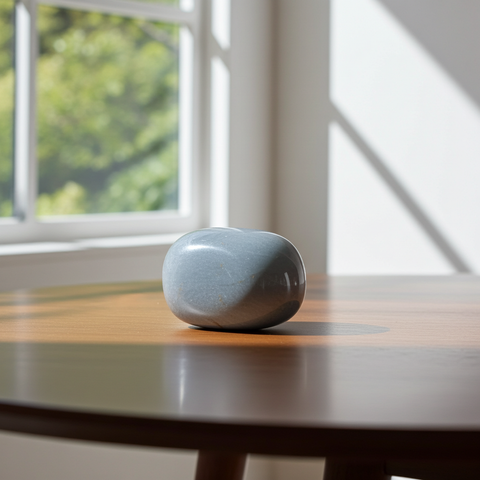 Polished Blue Chalcedony tumbled stone single piece for pocket carrying, meditation, and soothing energy support.