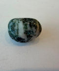 Polished Moss Agate stone with white body and dark green dendritic inclusions