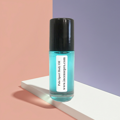 Polo Sport men’s body oil bottle for moisturizing skin, post-shower care, and light scented wear.