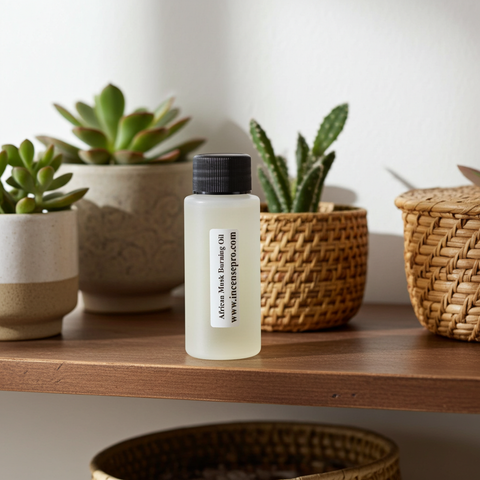 Premium African Musk Burning Oil featuring a deep musk aroma for home fragrance and meditation.