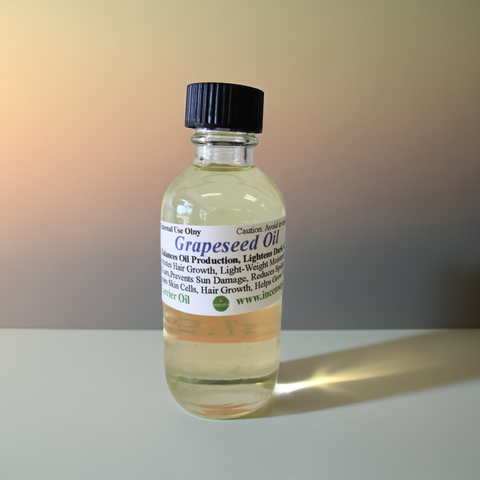 Premium grapeseed carrier oil product for nourishing and softening skin.
