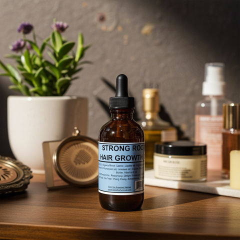 Premium hair growth oil bottle shown in a clean product display.