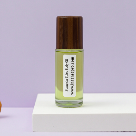 Pumpkin Spice hydrating body oil bottle for deep moisture, skin conditioning, and daily skincare use.