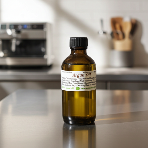 Pure argan carrier oil in a small cosmetic bottle.