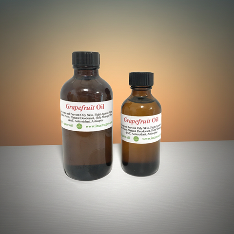 Close-up of pure grapefruit carrier oil bottle with a clean and simple presentation.