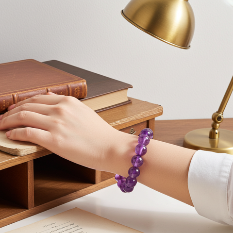 Elegant purple amethyst bracelet with natural crystal stones