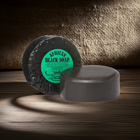 Raw African Black Soap bar for face and body cleansing, bathing, and everyday skincare.
