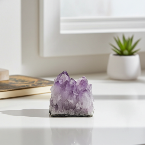 Raw amethyst cluster crystal for chakra balancing, spiritual practice, and crystal healing use.