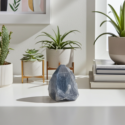 Raw Blue Calcite healing crystal chunk for calming rituals, energy balancing, and wellness practice.